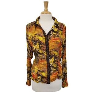 Violet & Claire Womens XL Autumn Abstract Crinkle Beaded Button Front Blouse